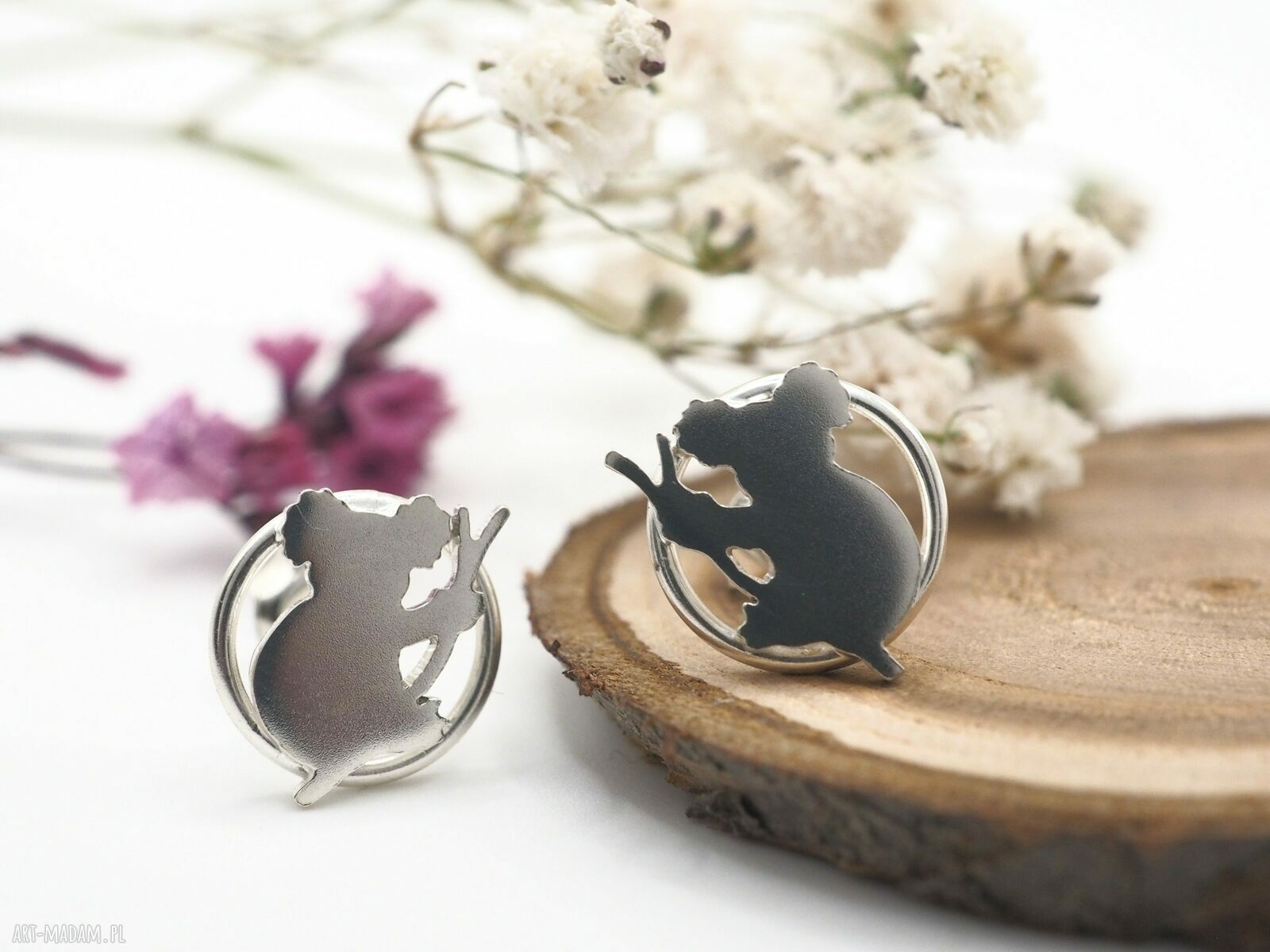 Srebrne kolczyki koala MINI FAUNA - ręcznie robione z Ag 925