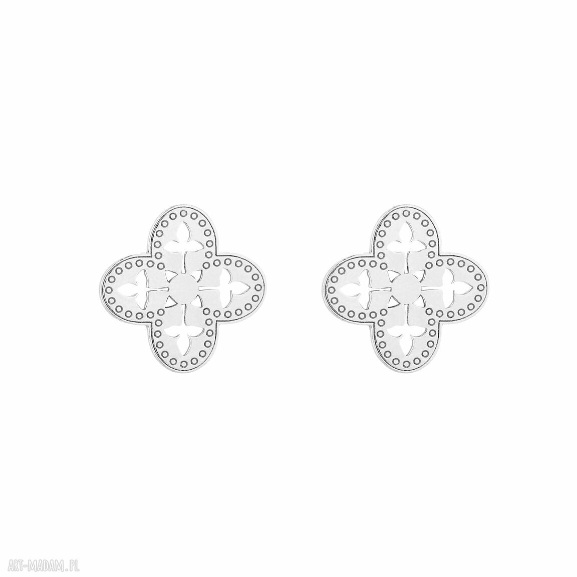 Srebrne kolczyki ażurowe rozetki sztyfty rozety całość sotho