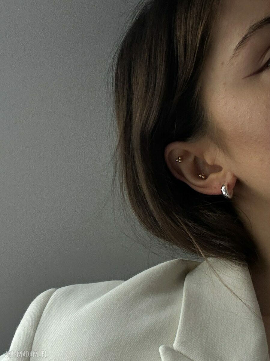 kolczyki: Srebrne kolczyki grube małe półkola Ręcznie robione