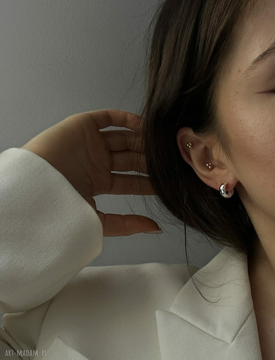 kolczyki: Srebrne kolczyki grube małe półkola Ręcznie robione