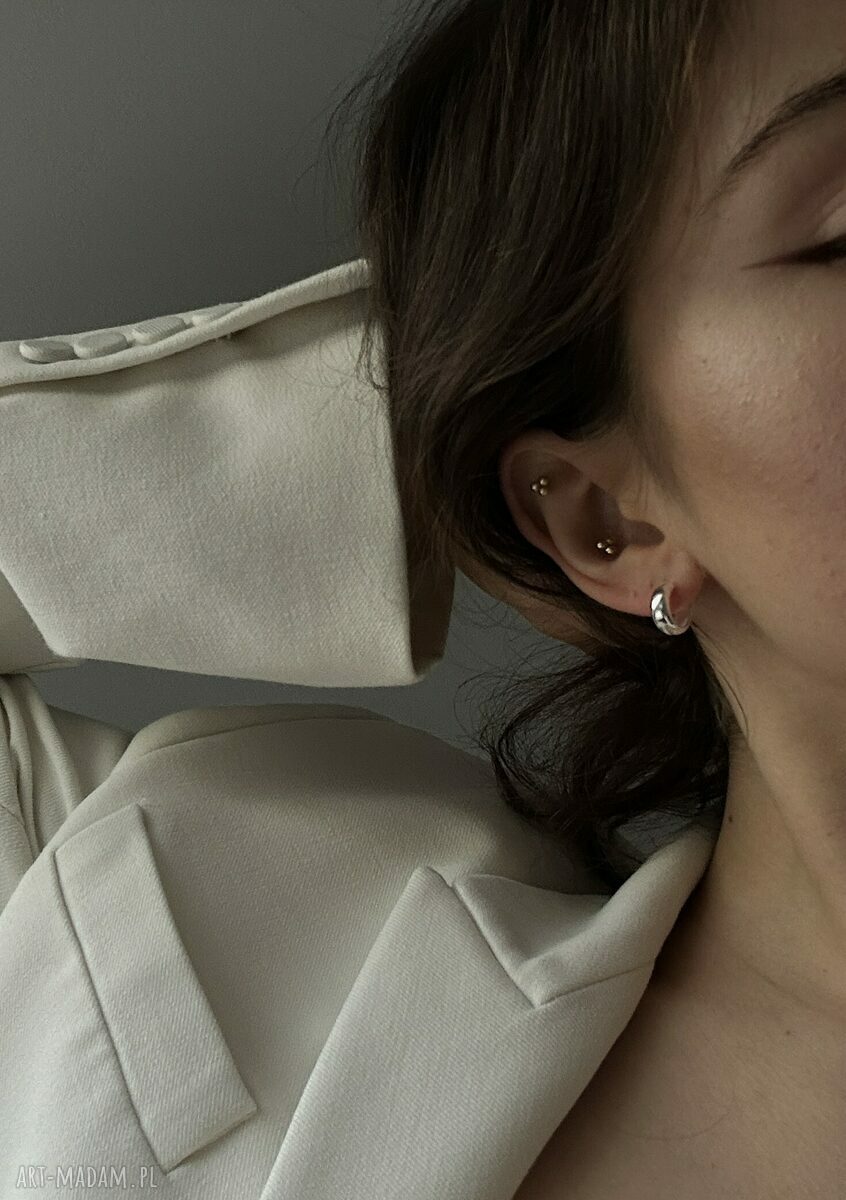 kolczyki: Srebrne kolczyki grube małe półkola Ręcznie robione