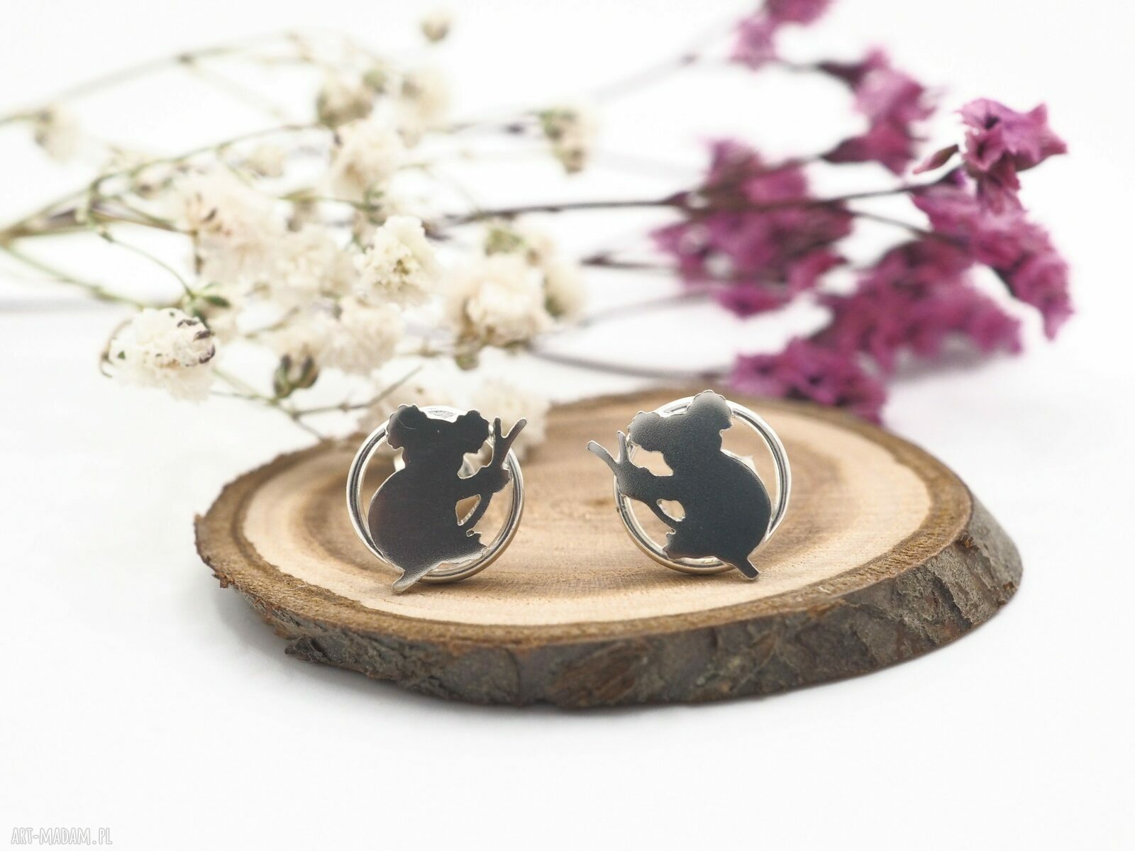 Srebrne kolczyki koala MINI FAUNA - ręcznie robione z Ag 925