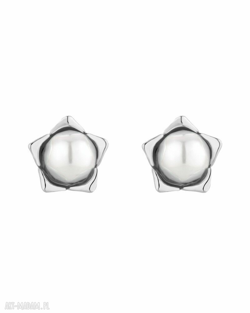 kolczyki: Srebrne kolczyki kwiatki z perłami ręcznie wykonane