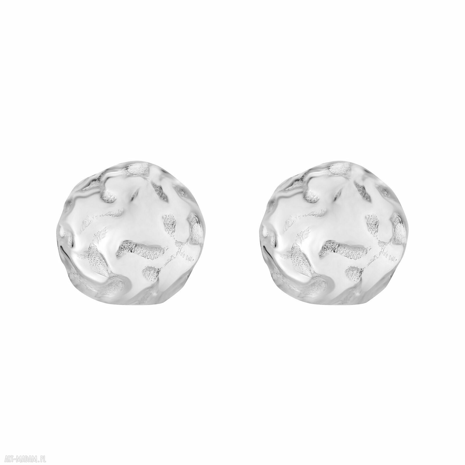 Srebrne kolczyki na sztyftach - małe gniecione koła 8 mm Srebro 925