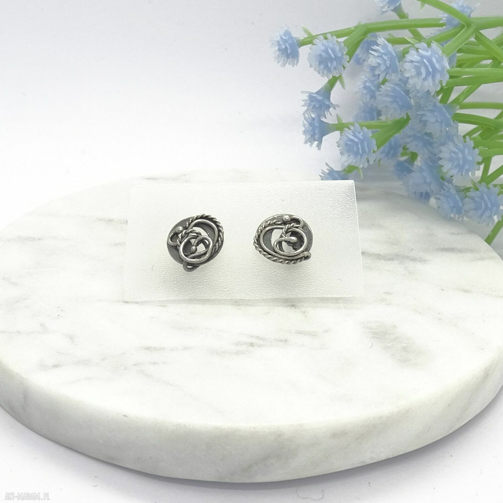 Srebrne kolczyki mini Lunar Amulets - wkrętki z ametystem srebro 925