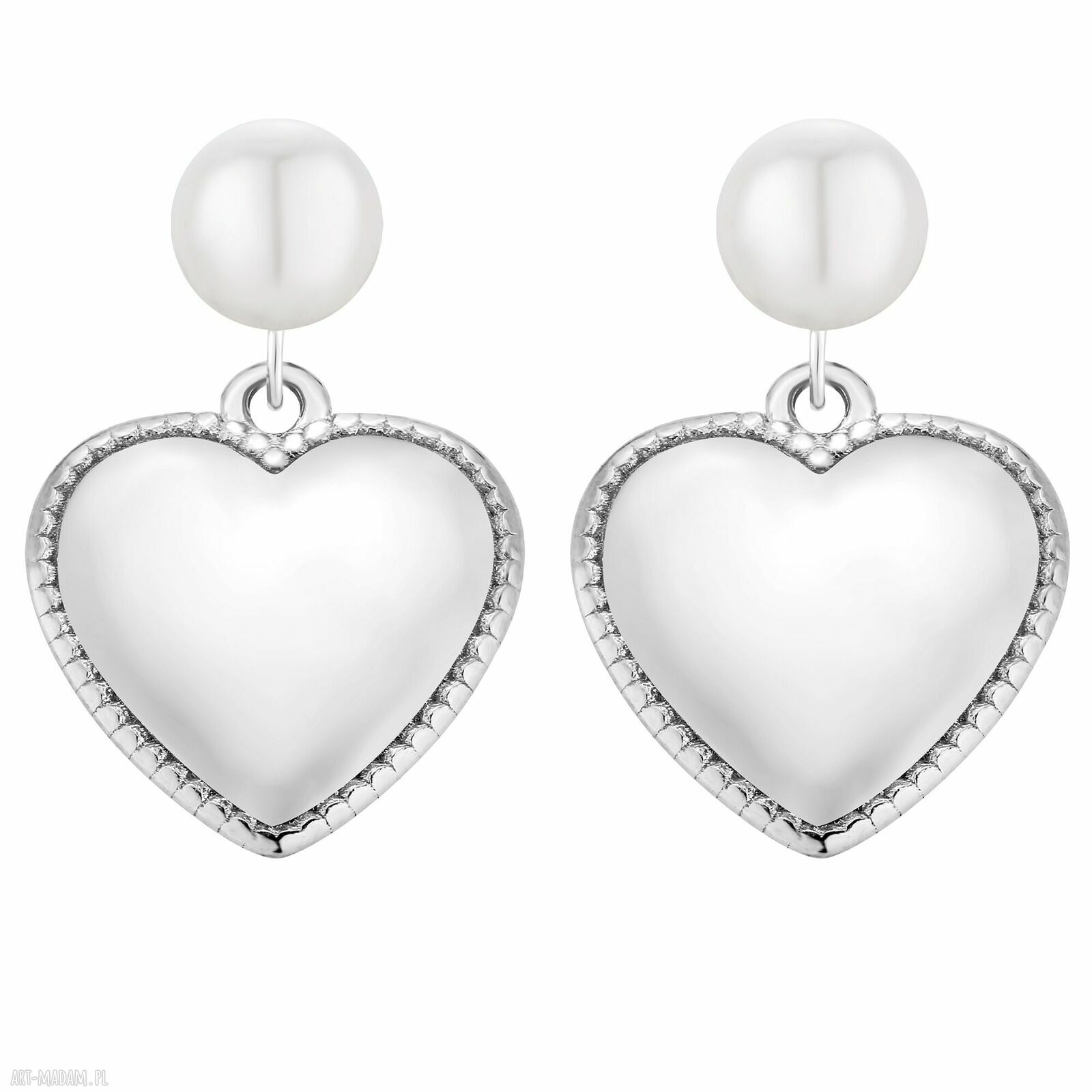 Srebrne kolczyki perły sercami serca serduszkami gavbari perłami