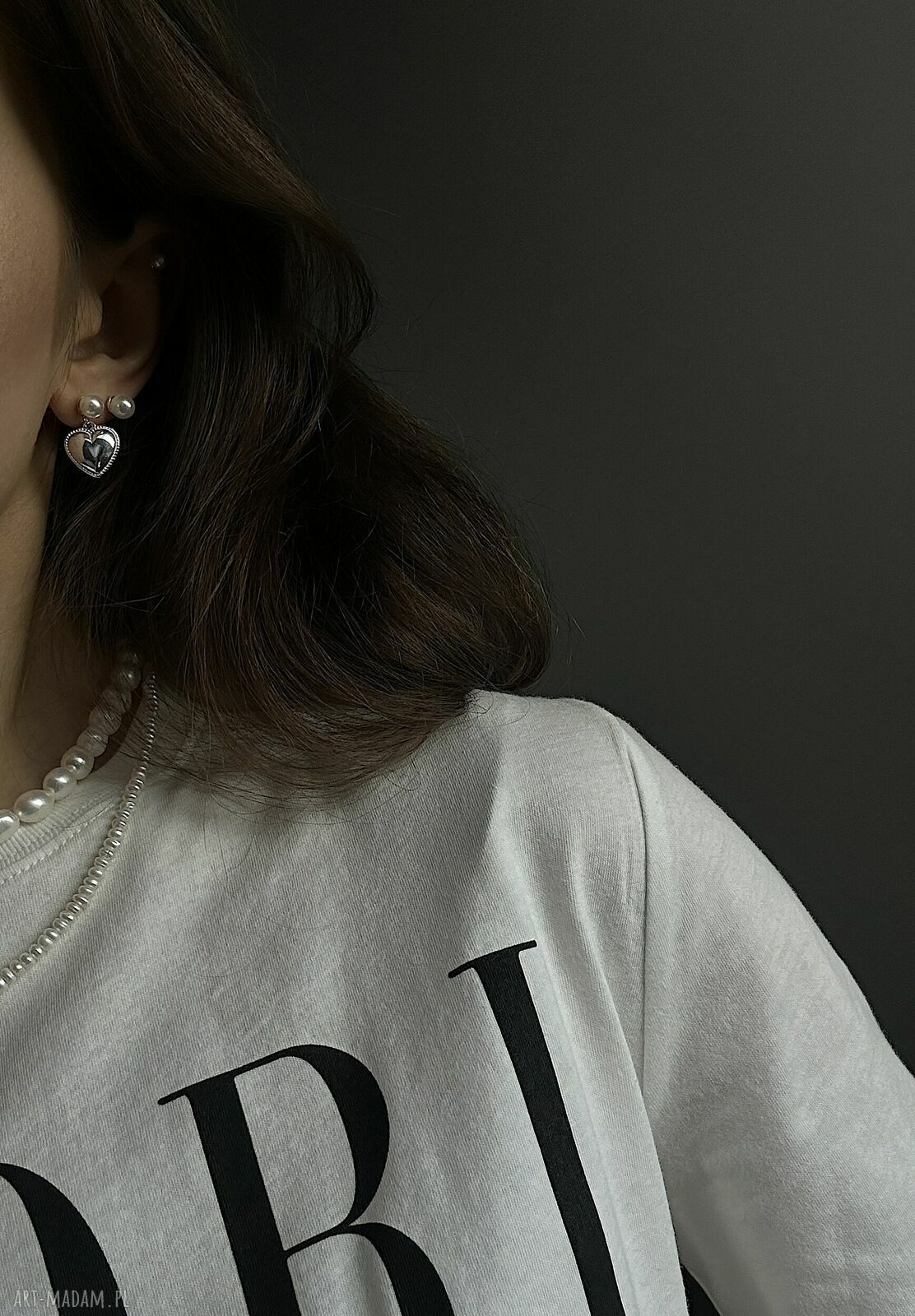 kolczyki: Srebrne kolczyki perły z sercami Hand Made