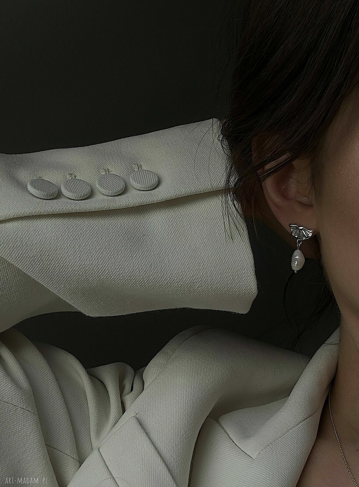 kolczyki: Srebrne kolczyki wachlarze z naturalnymi perłami handmade