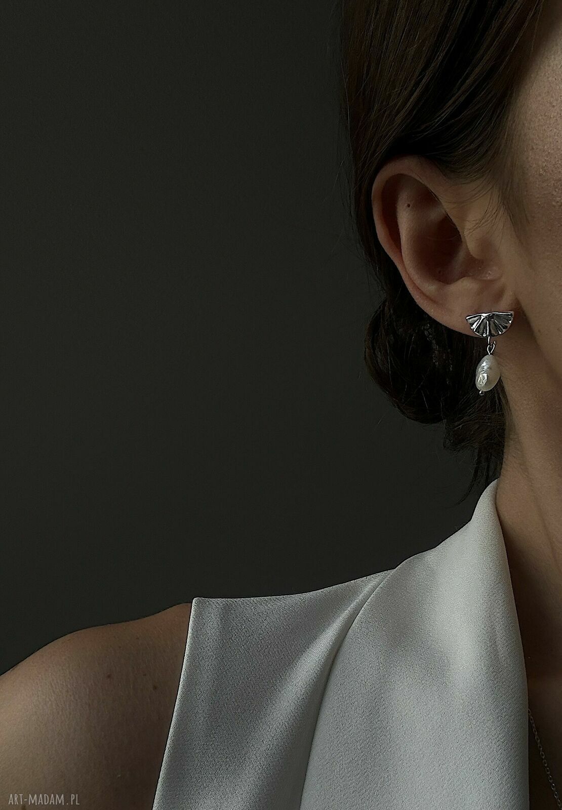 kolczyki: Srebrne kolczyki wachlarze z naturalnymi perłami handmade