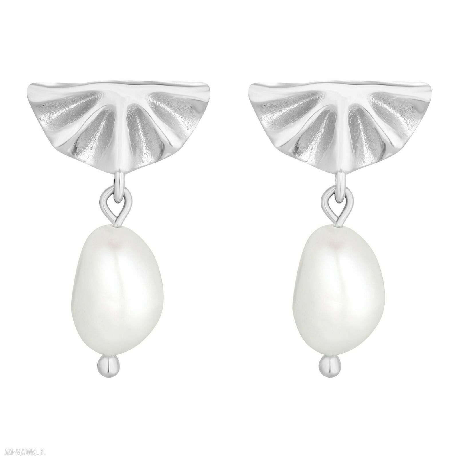 Srebrne kolczyki wachlarze naturalnymi perłami srebro perły