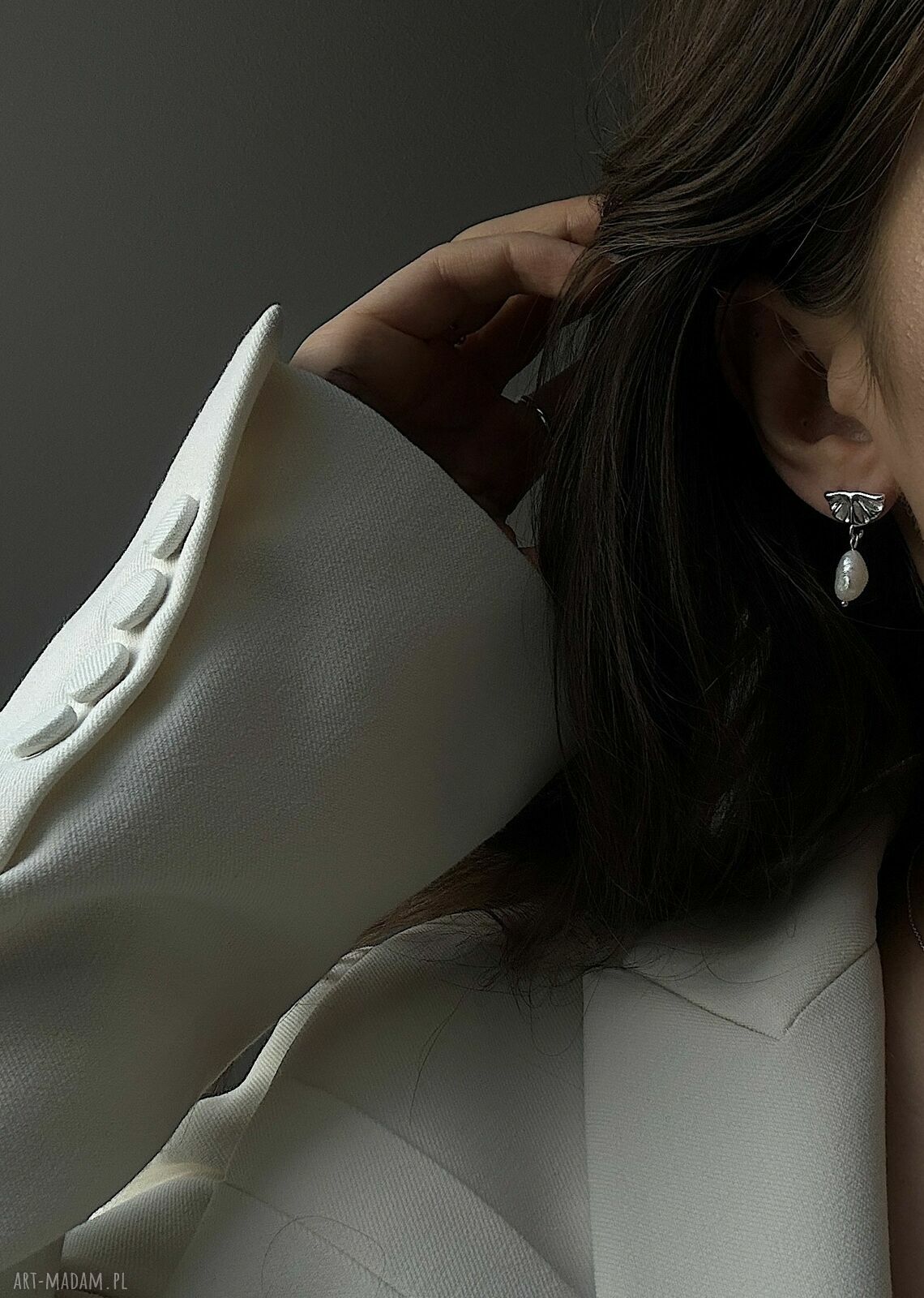 kolczyki: Srebrne kolczyki wachlarze z naturalnymi perłami handmade