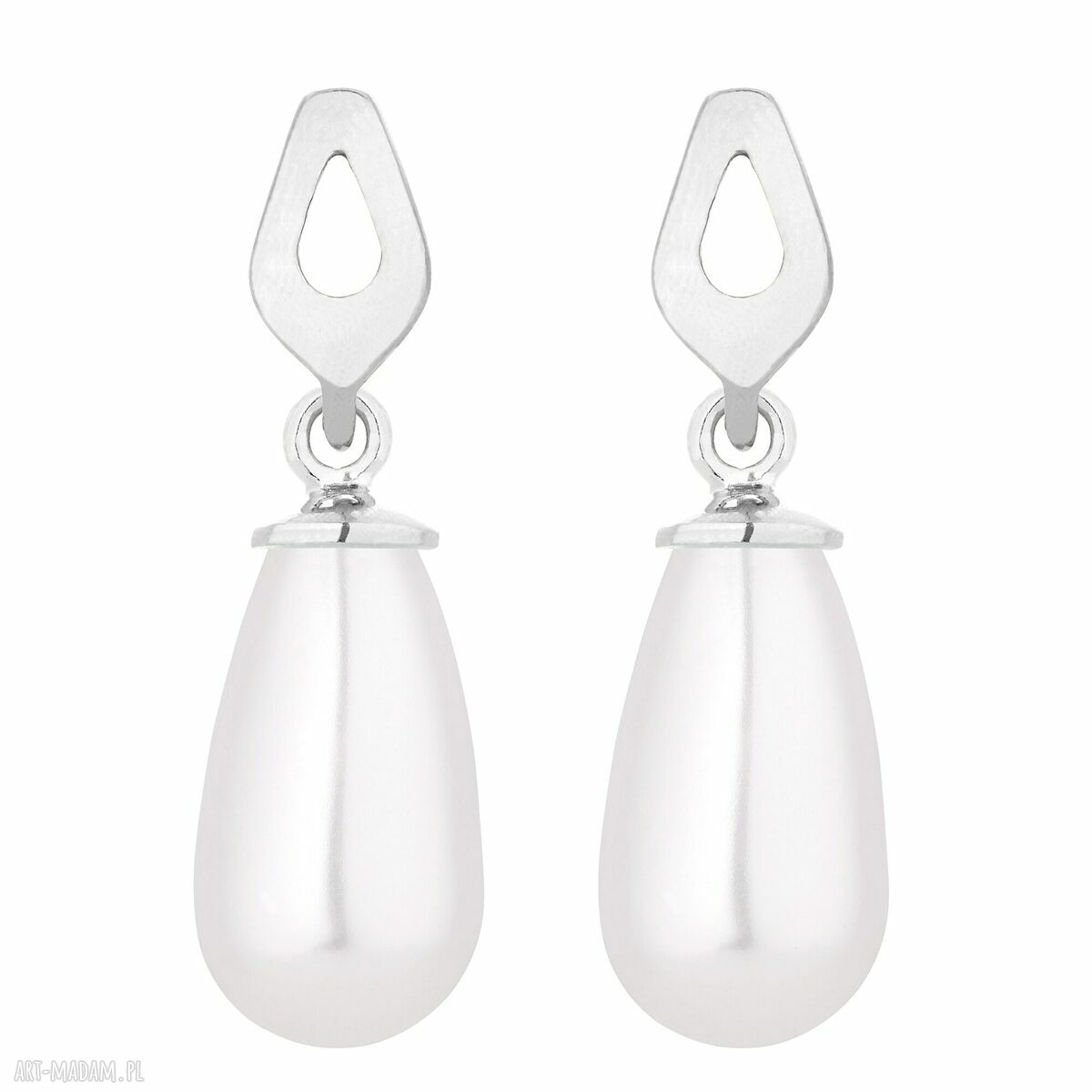 Srebrne kolczyki białymi perłami swarovski® crystal perły sztyfty