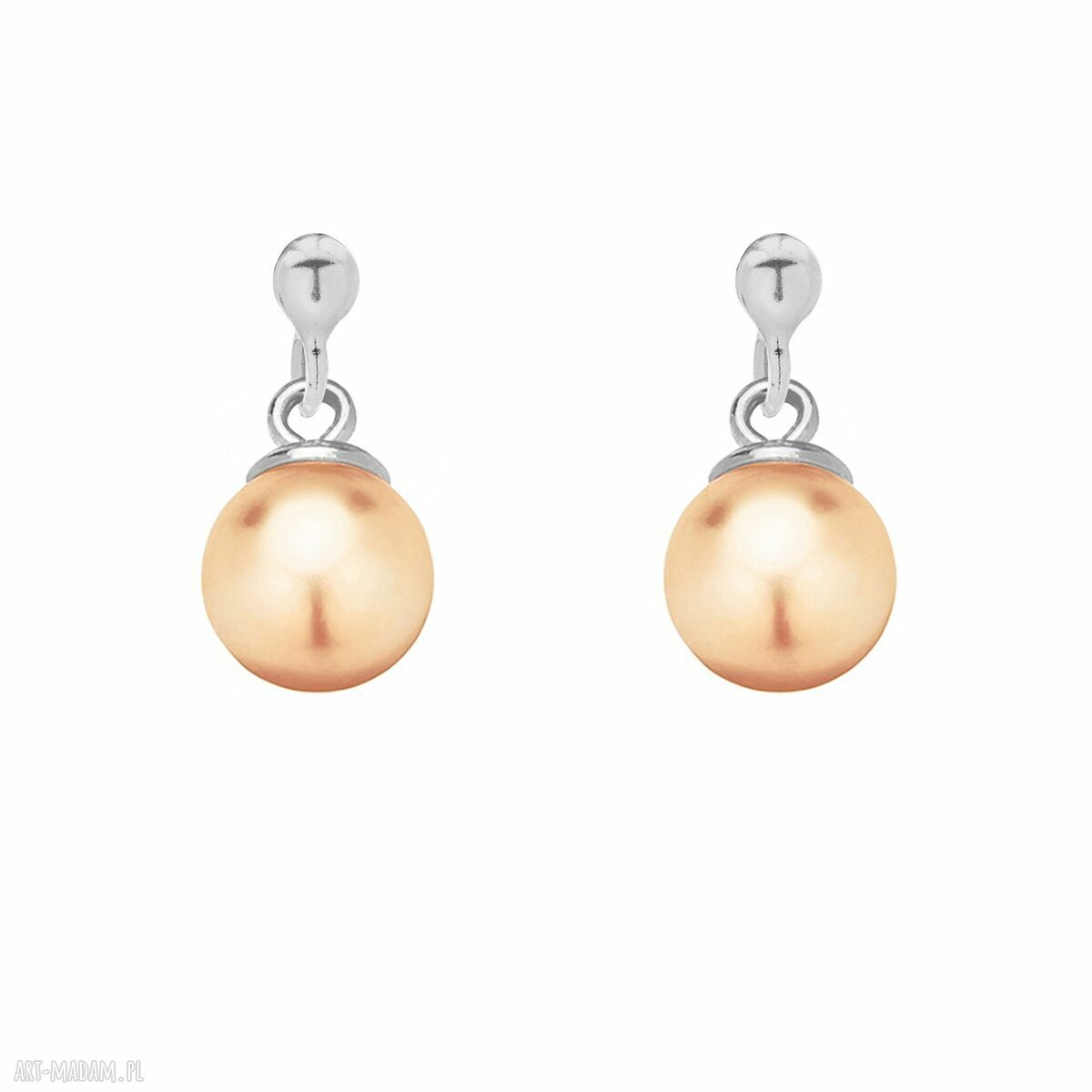 Srebrne kolczyki łososiową perłą swarovski® crystal sztyfty