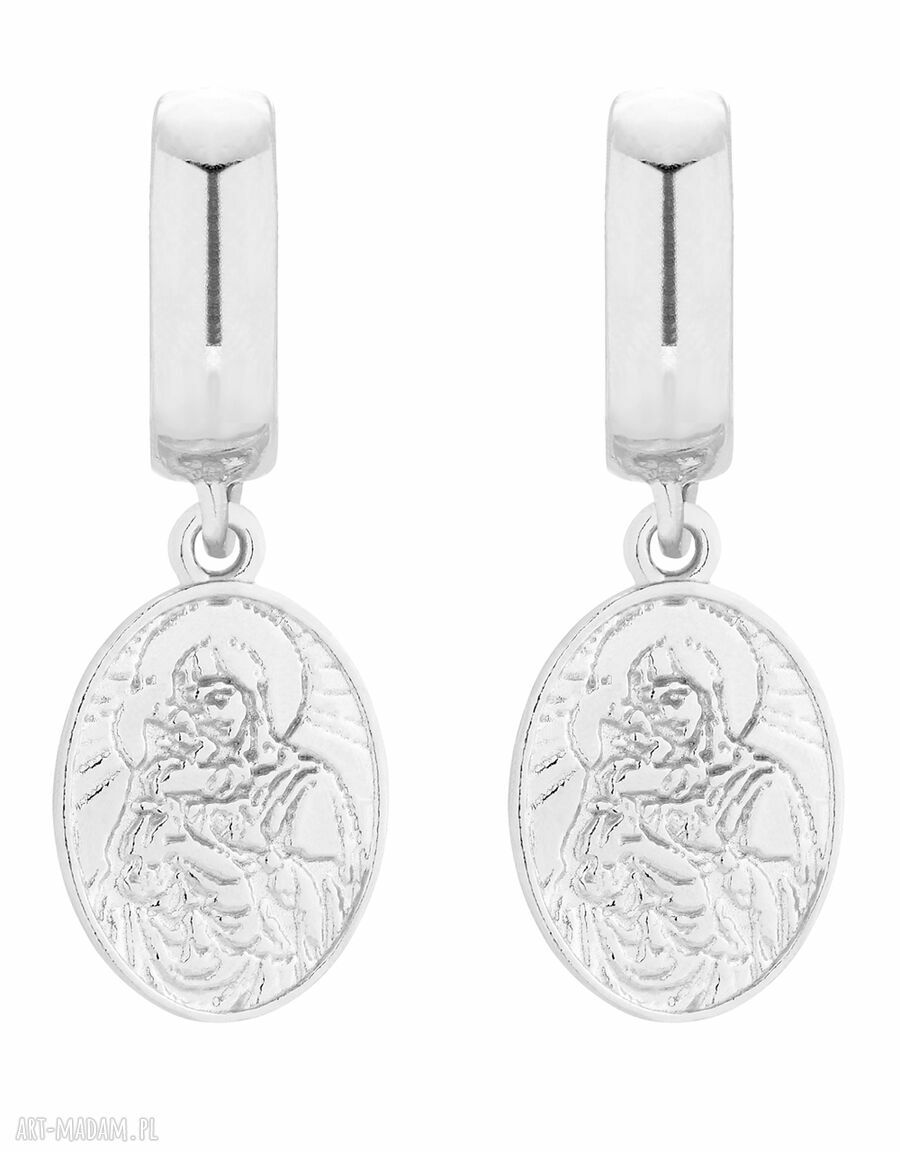 Srebrne kolczyki medalikami medalik wiszące stylowe modne