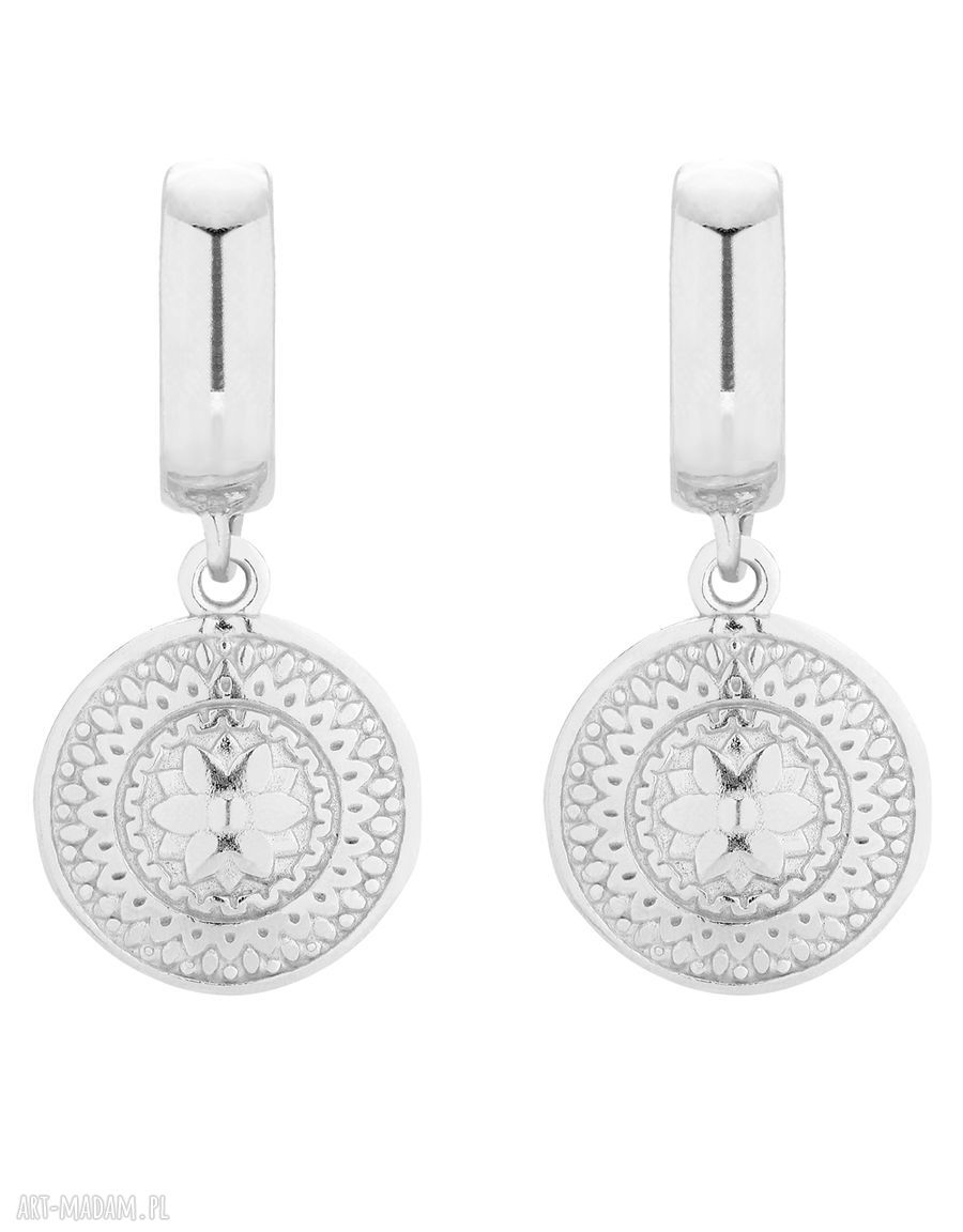 Srebrne kolczyki medalionami okrągłe wiszące medaliony eleganckie