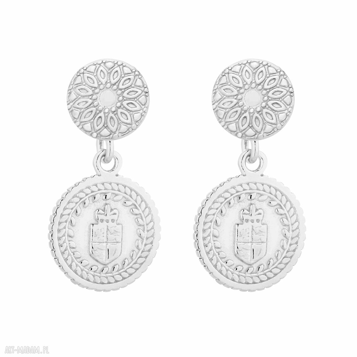 Srebrne kolczyki medalionami sztyfty srebro medaliony wiszące