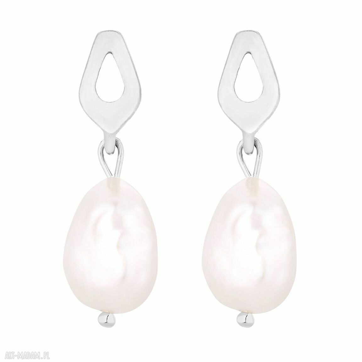 Srebrne kolczyki naturalnymi perłami perły wiszące sztyfty