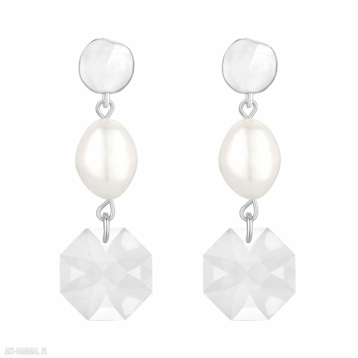 Kolczyki srebrne z perłami i bezbarwnymi kryształami Swarovski Crystal