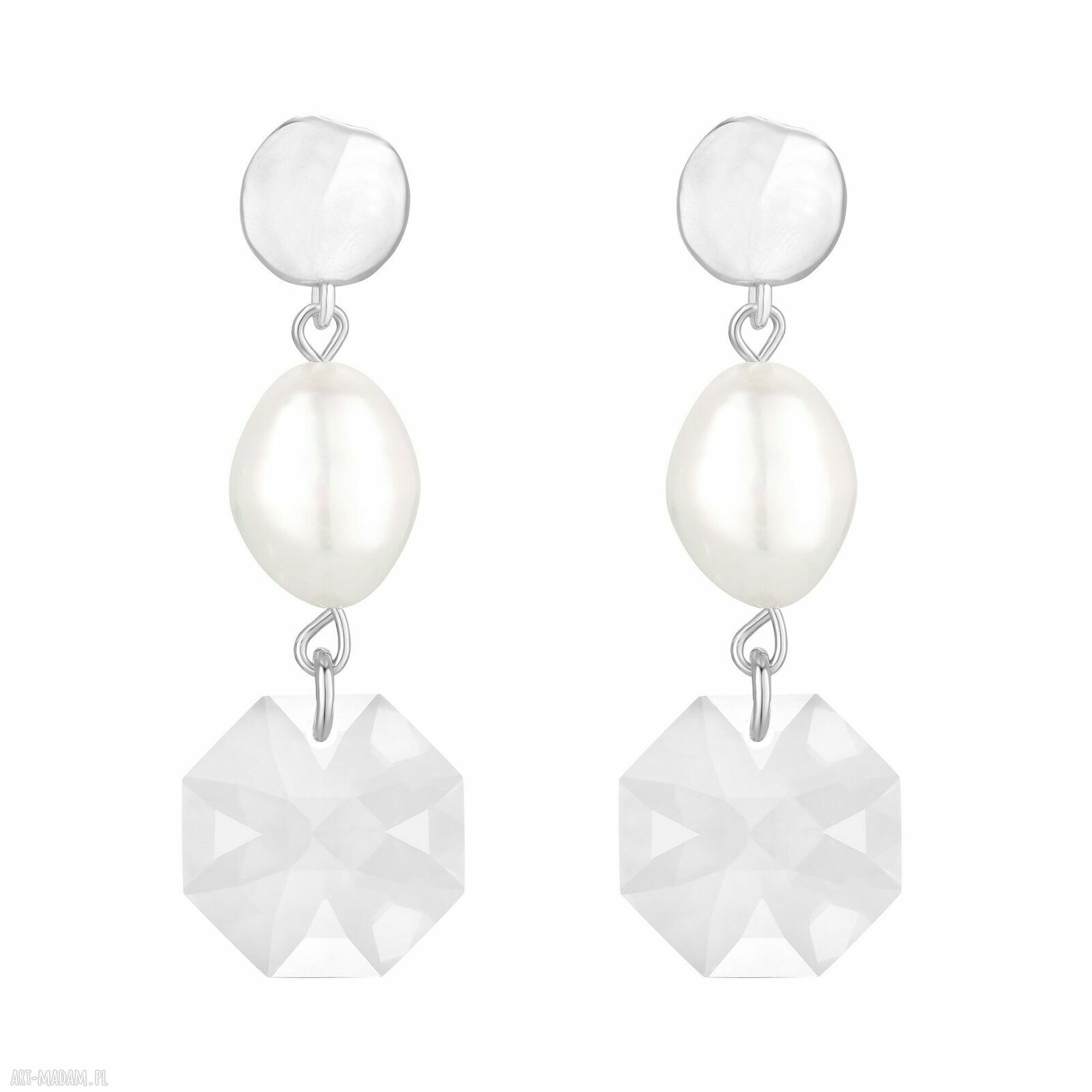 Srebrne kolczyki perłami bezbarwnymi kryształami swarovski®