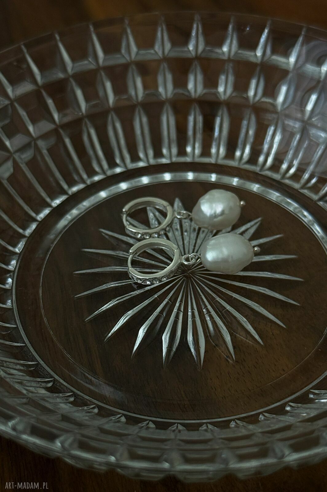 kolczyki: Srebrne kolczyki z perłami i kryształkami Preciosa Hand Made