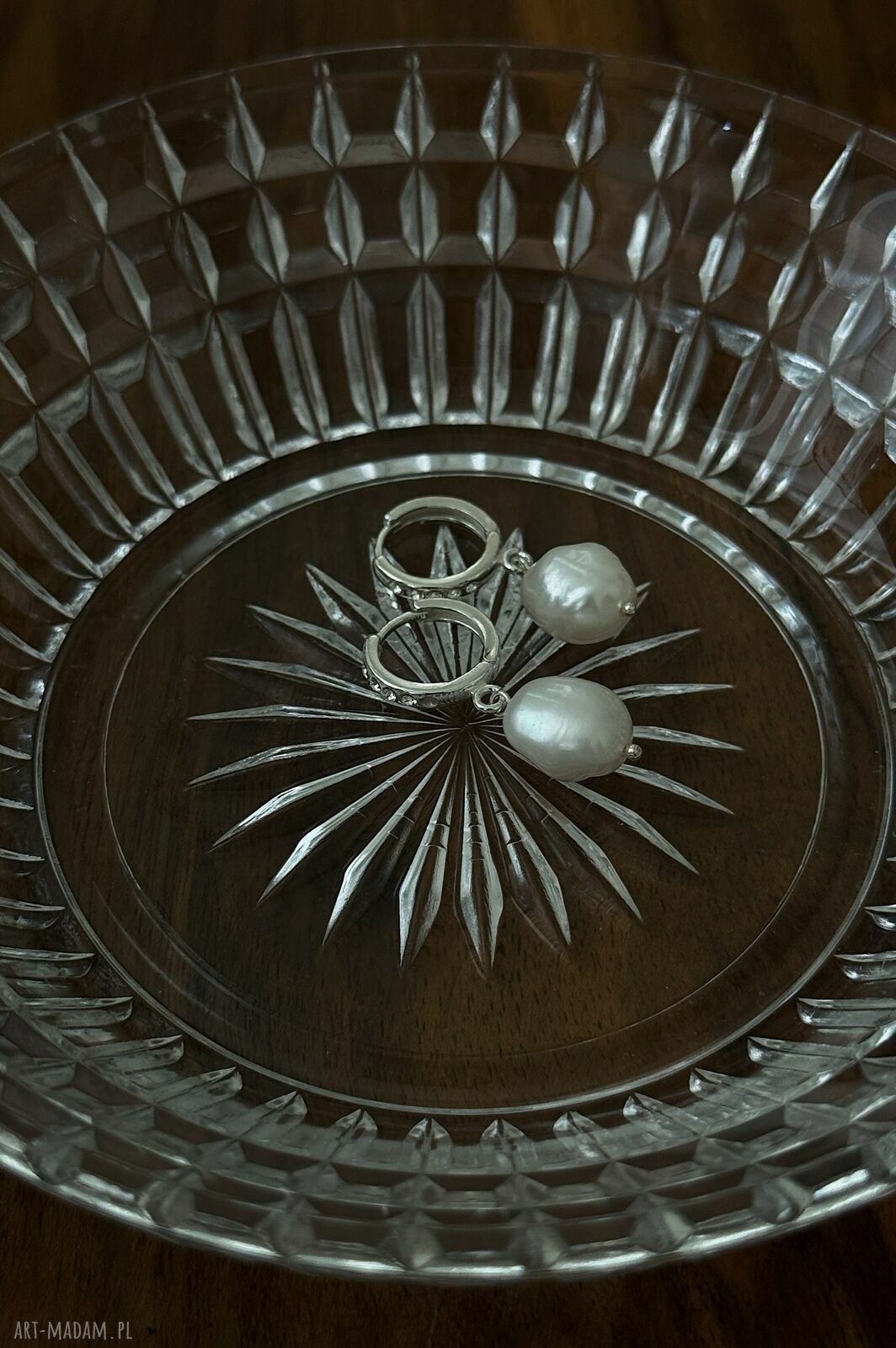 kolczyki: Srebrne kolczyki z perłami i kryształkami Preciosa Hand Made