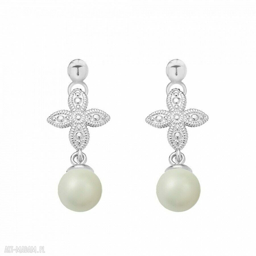 Srebrne kolczyki rozetkĄ szarĄ perŁĄ swarovski® crystal modne