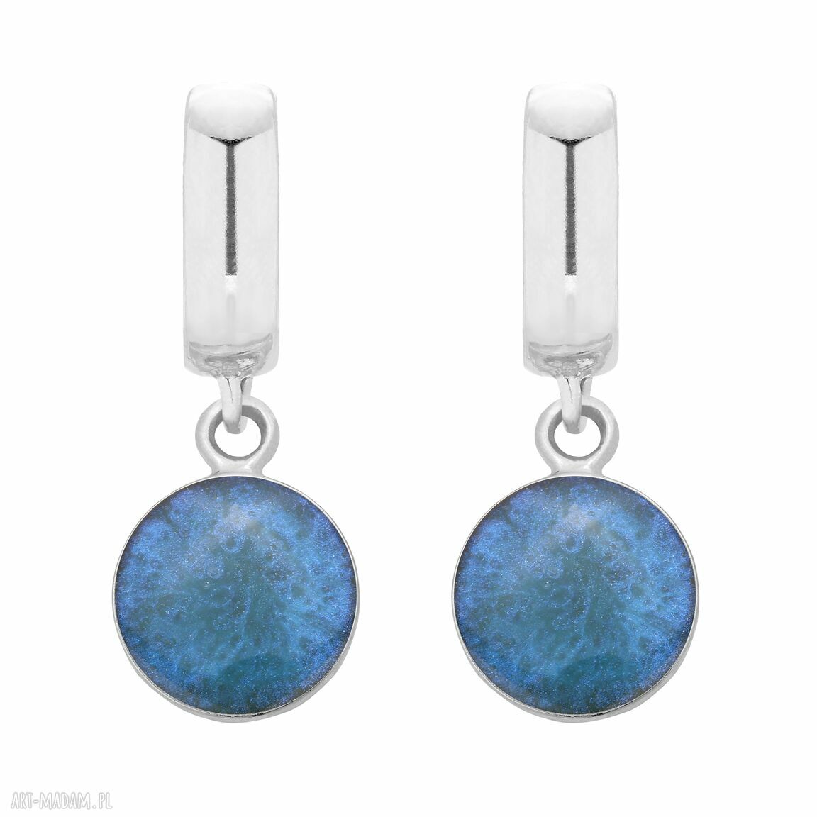 Srebrne kolczyki turkusową żywicą wiszące okrągłe