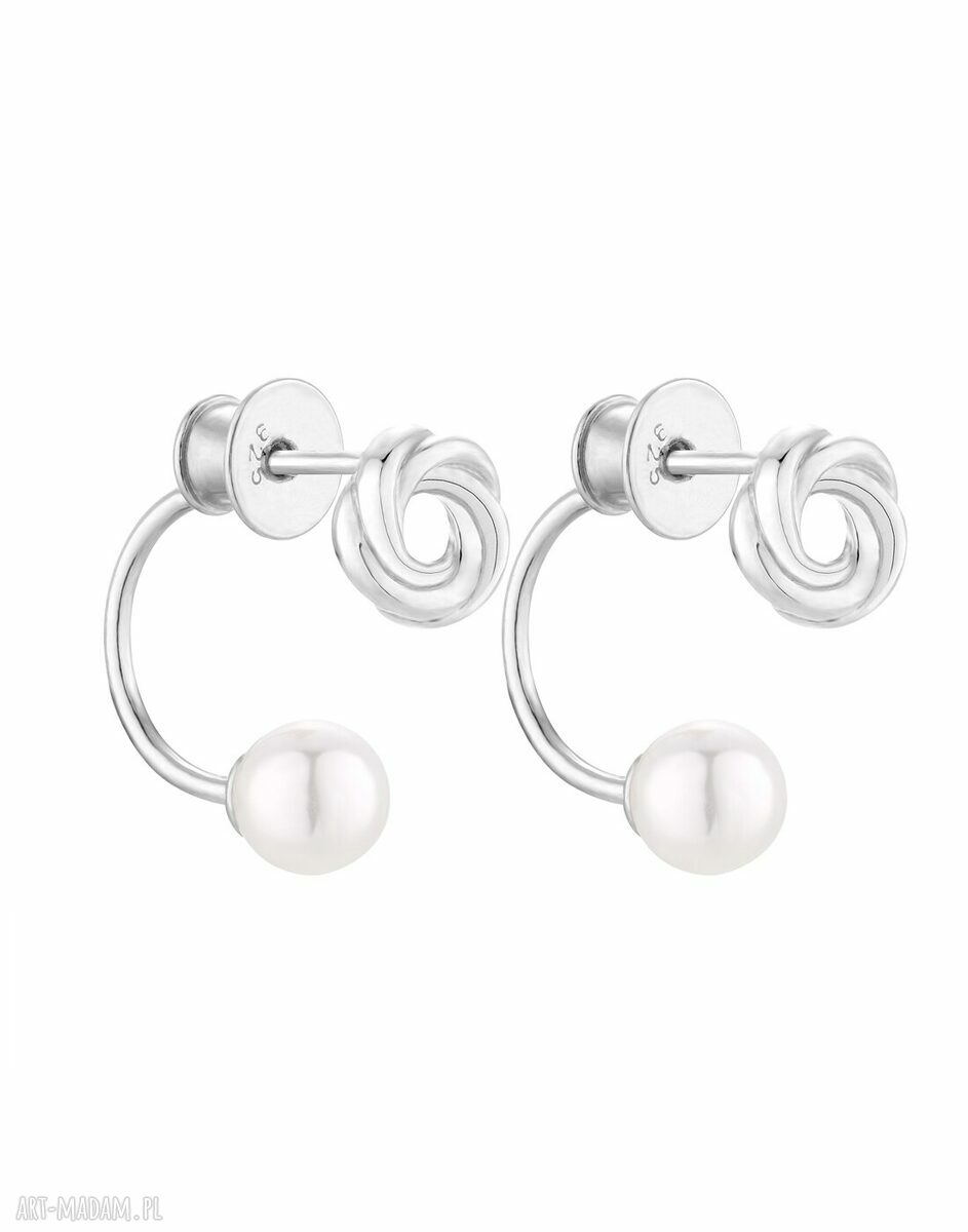 Kolczyki precle srebrne z węzełkami i perłami Swarovski - eleganckie