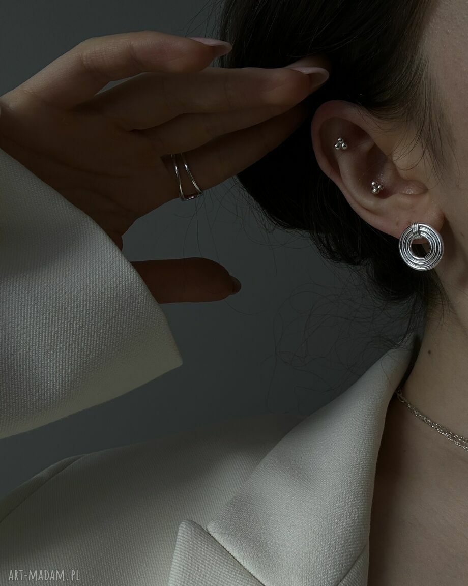 kolczyki: Srebrne masywne okrągłe kolczyki retro Ręcznie wykonane