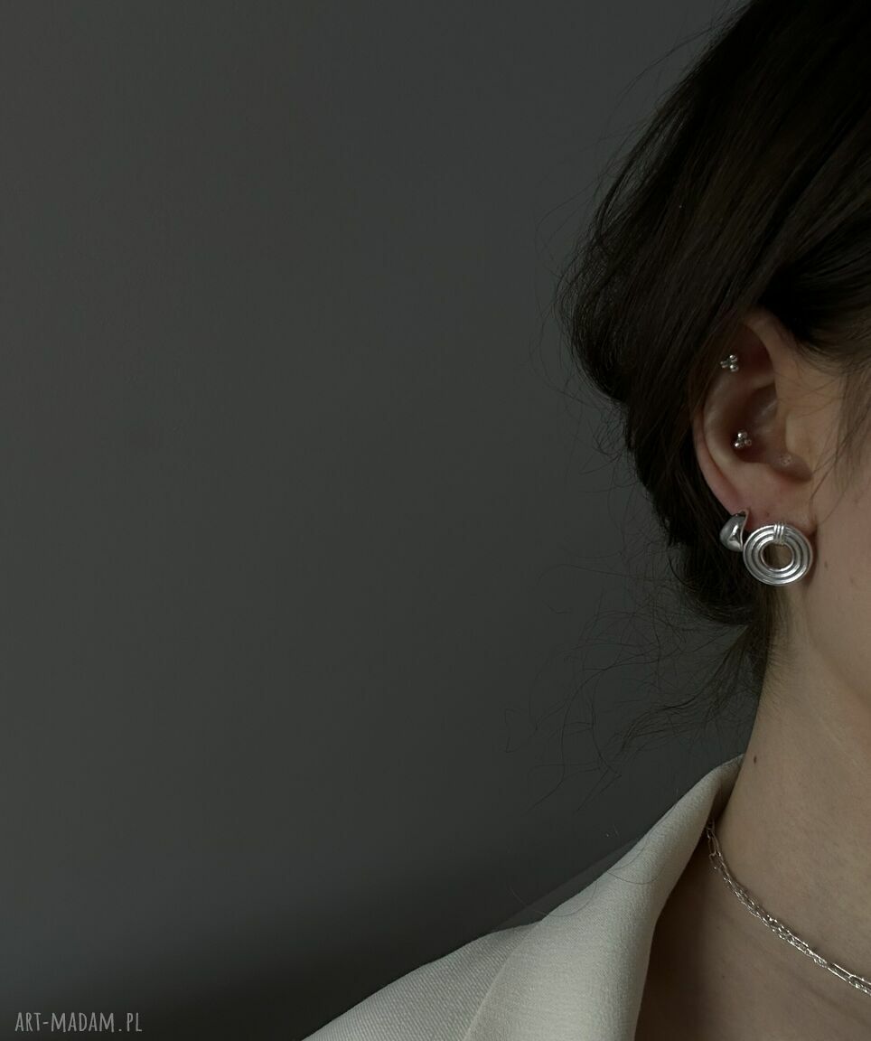 kolczyki: Srebrne masywne okrągłe kolczyki retro Ręcznie wykonane