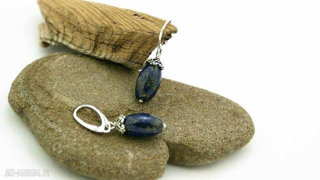 Kolczyki srebrne z lapis lazuli 925 - wiszące, ok. 4 cm