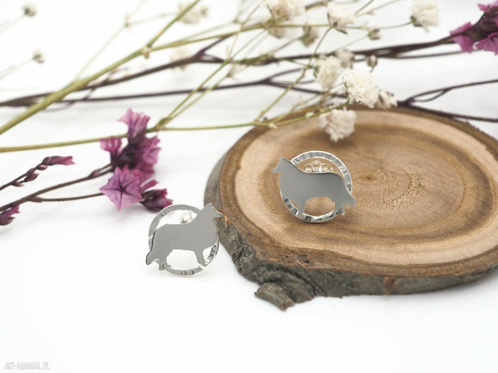 Srebrne owczarki szkockie collie - ręcznie robione kolczyki z MINI FAUNA