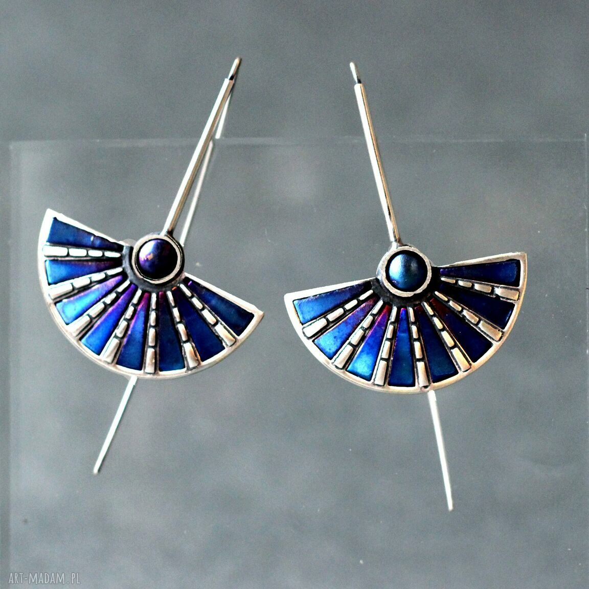 Srebrne kolczyki wachlarze Shambala z tytanem - egipskie półksiężyce