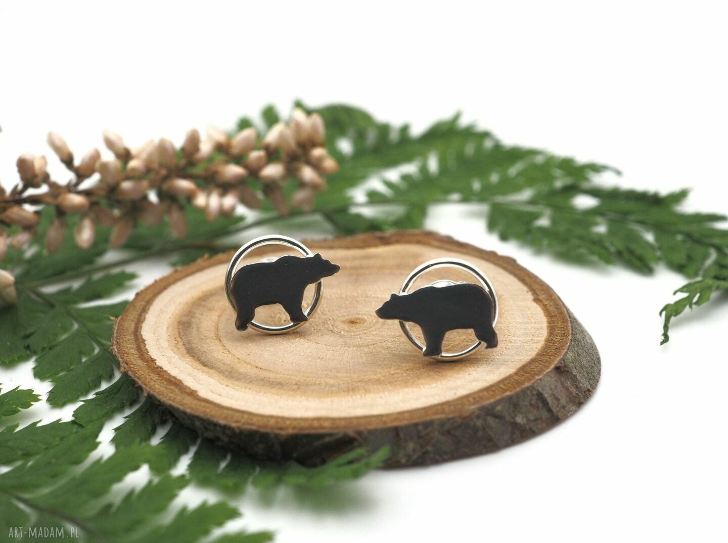 Srebrne kolczyki niedźwiedzie MINI FAUNA - boho las