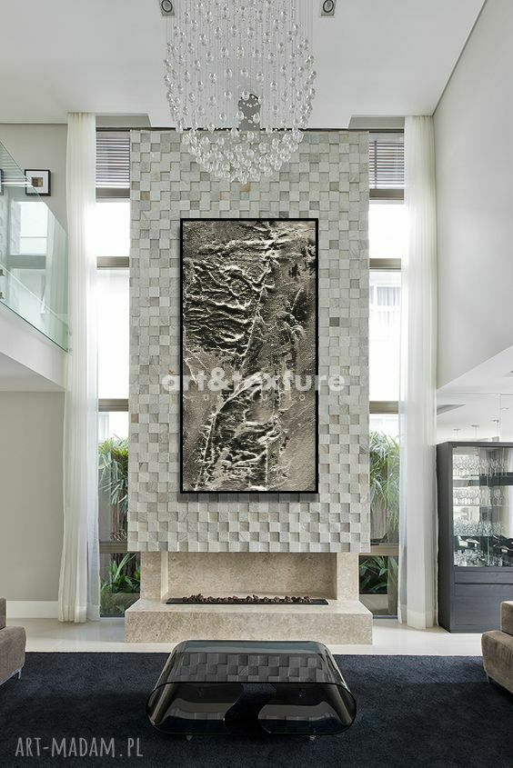 Srebrne rzeźbienia - ręcznie rzeźbiony obraz na płótnie 80x170 cm