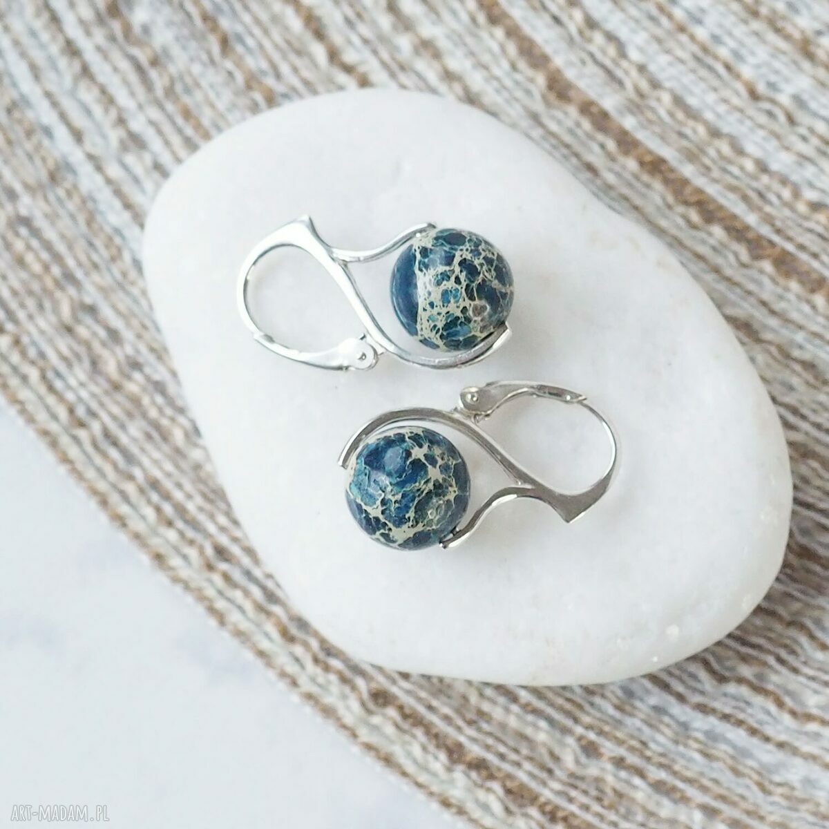 Srebrne kolczyki z jaspisem cesarskim denim blue