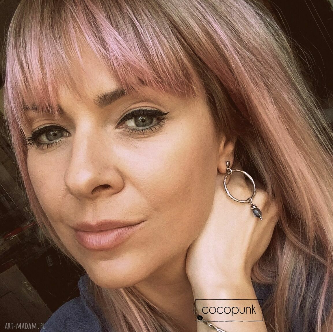 Srebro kwarc granatowy kolczyki koŁa zawieszkami wiszące