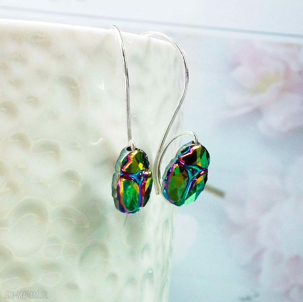 Srebrne kolczyki Skarabeusze Swarovski