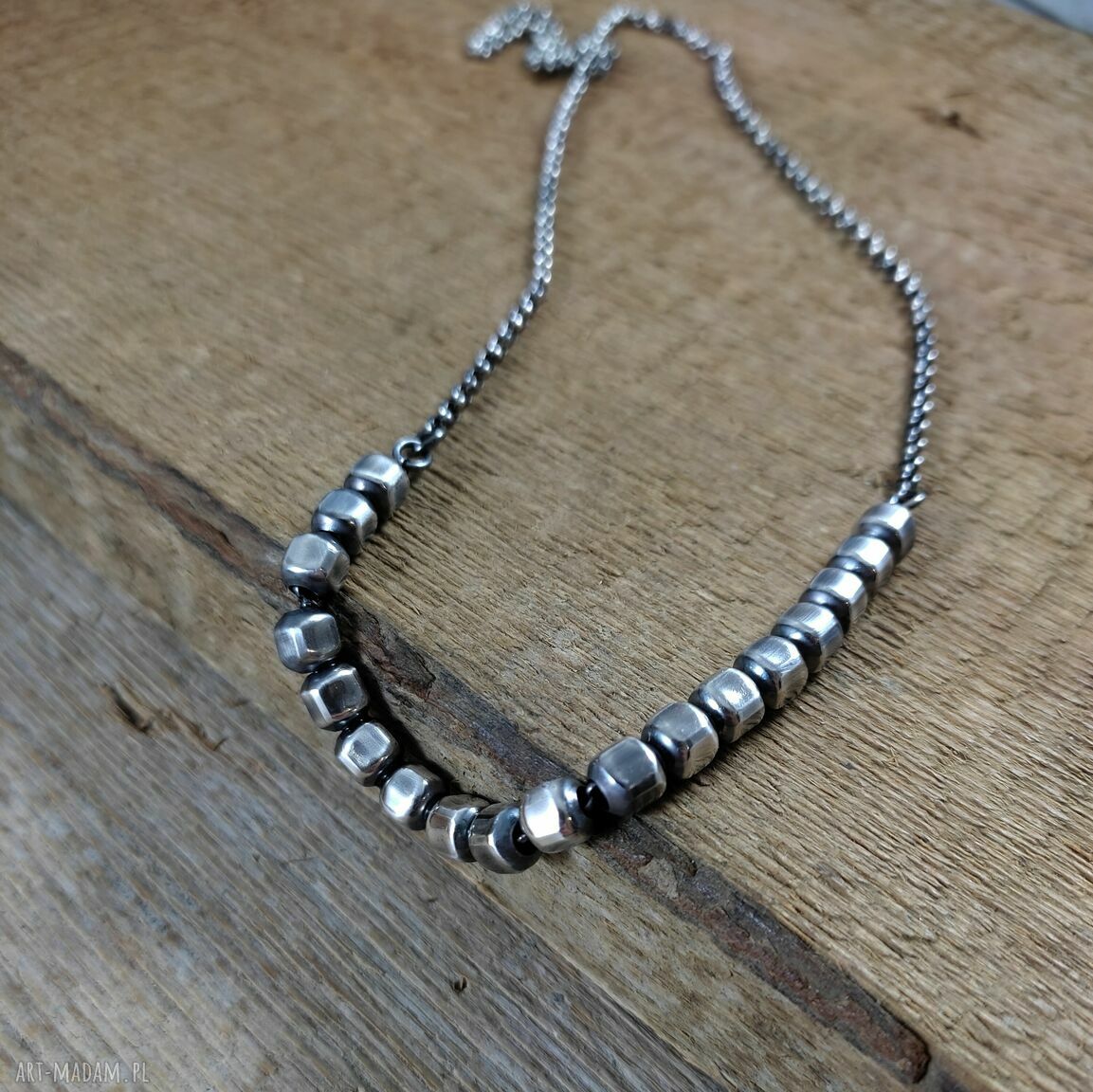 Naszyjnik ze srebrnych sześcianów 925 - oksydowany i polerowany (handmade)