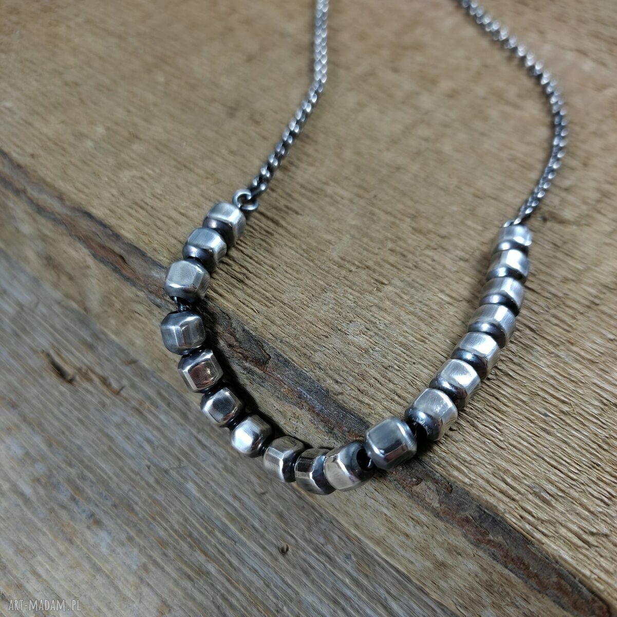 Naszyjnik ze srebrnych sześcianów 925 - oksydowany i polerowany (handmade)