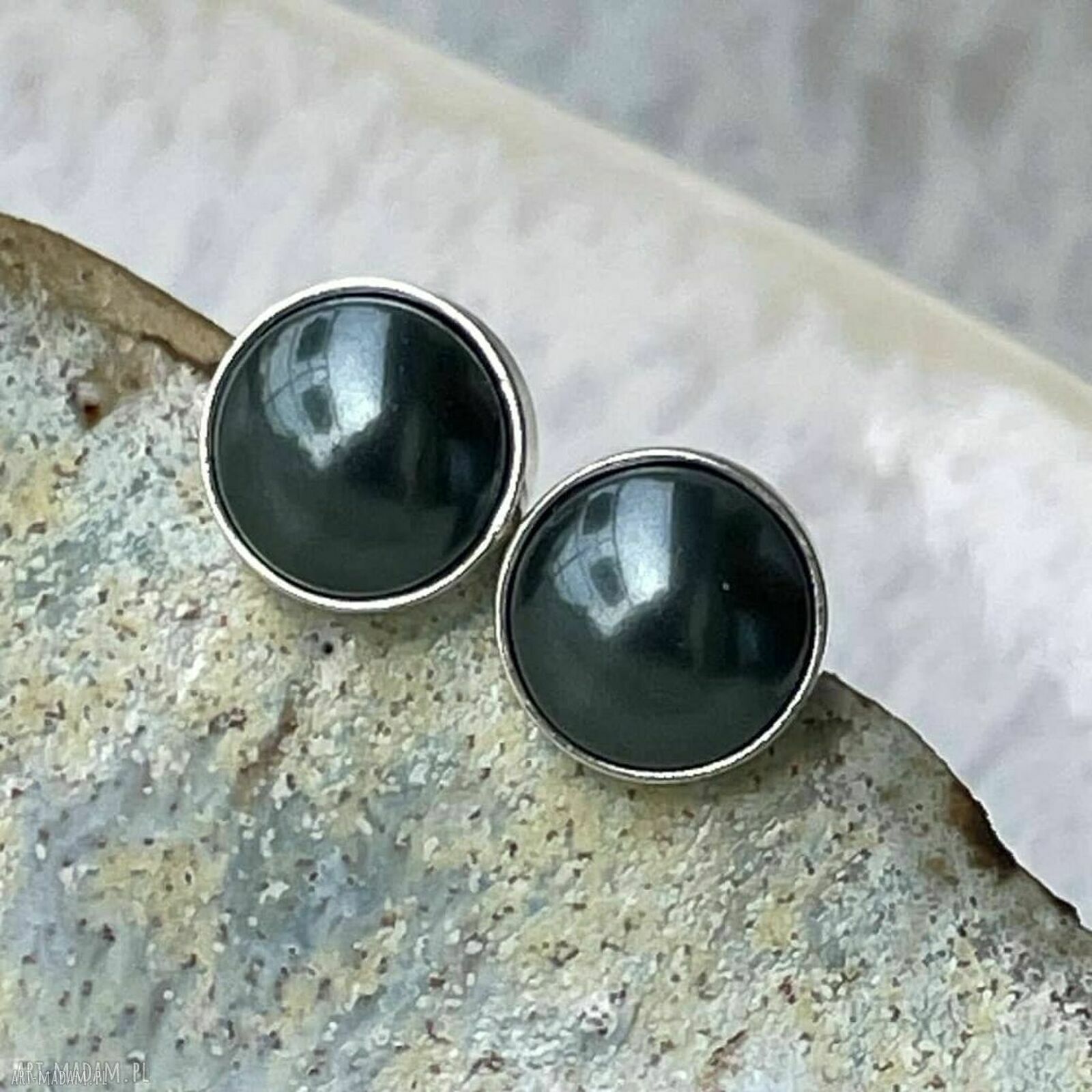 Srebrne sztyfty z czarnymi perłami Swarovski 8 mm