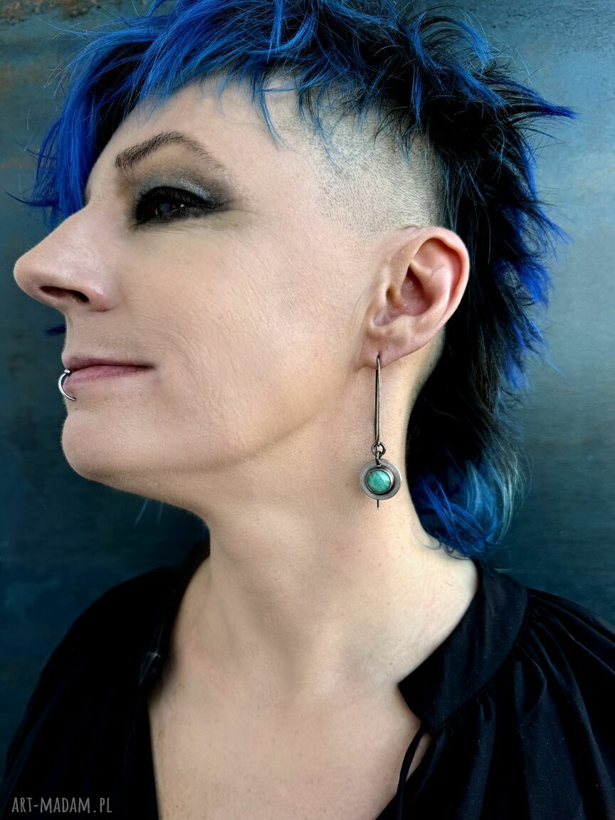Srebrne kolczyki tribal z amazonitem