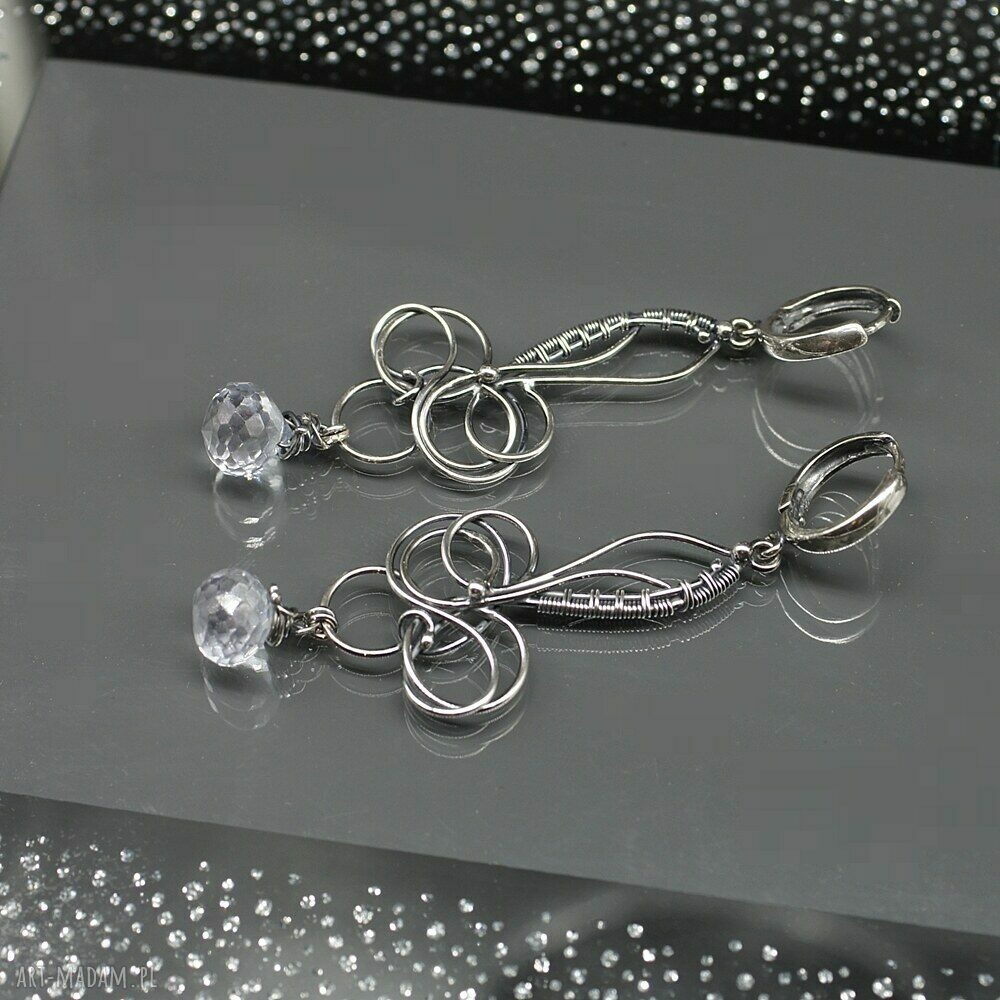 Srebrne kolczyki Bee z kwarcem niebieskim - wire wrapping