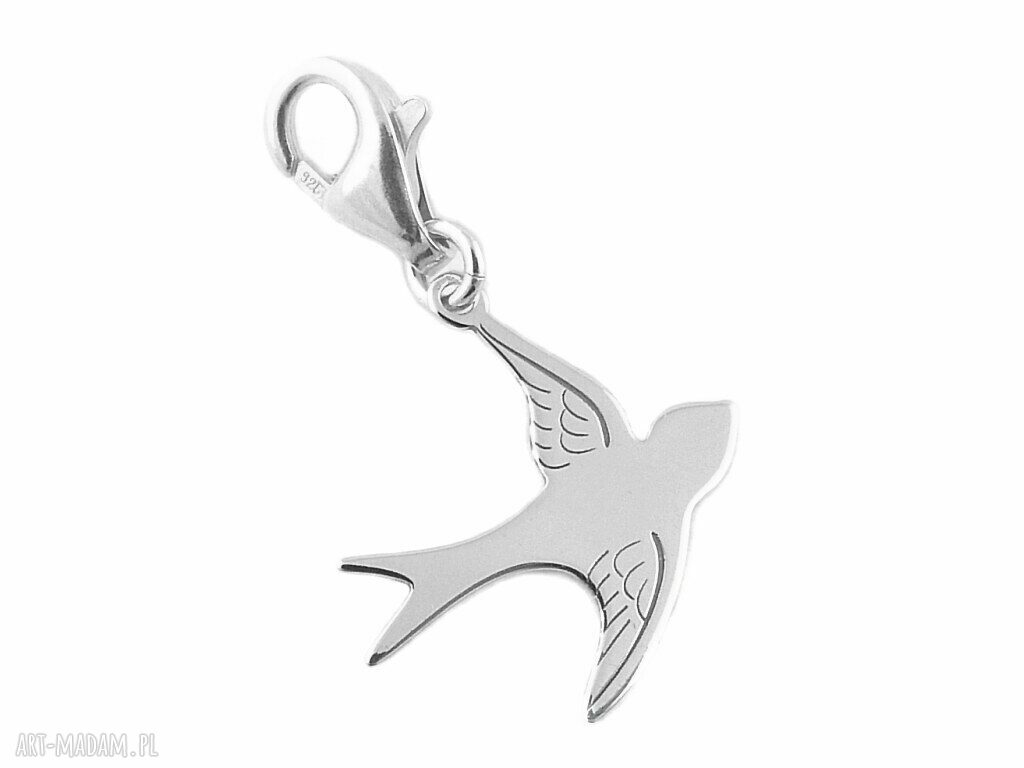 Srebrny charm jaskółka - przywieszka do bransoletki z Srebra 925