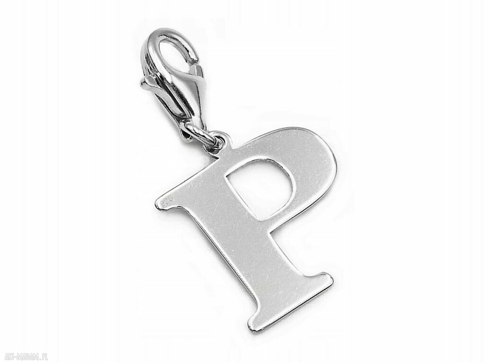 Srebrny charms z literą P z srebra 925 - zawieszka do bransoletki