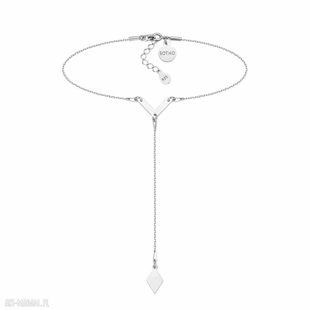 Srebrny łańcuszkowy choker rombem naszyjnik romb blaszka