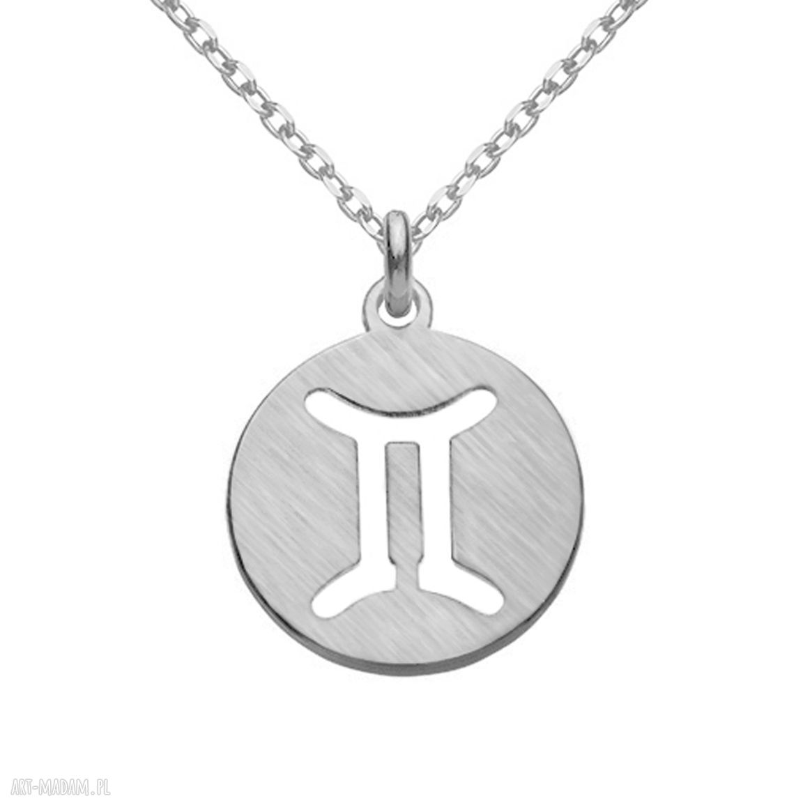naszyjniki: Srebrny matowy naszyjnik z zodiakiem Bliźniąt HandMade