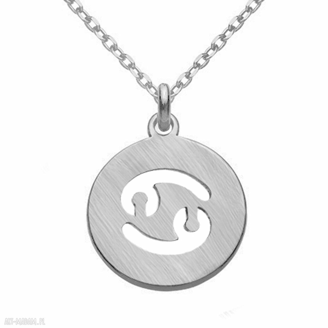 naszyjniki: Srebrny matowy naszyjnik z zodiakiem Raka HandMade