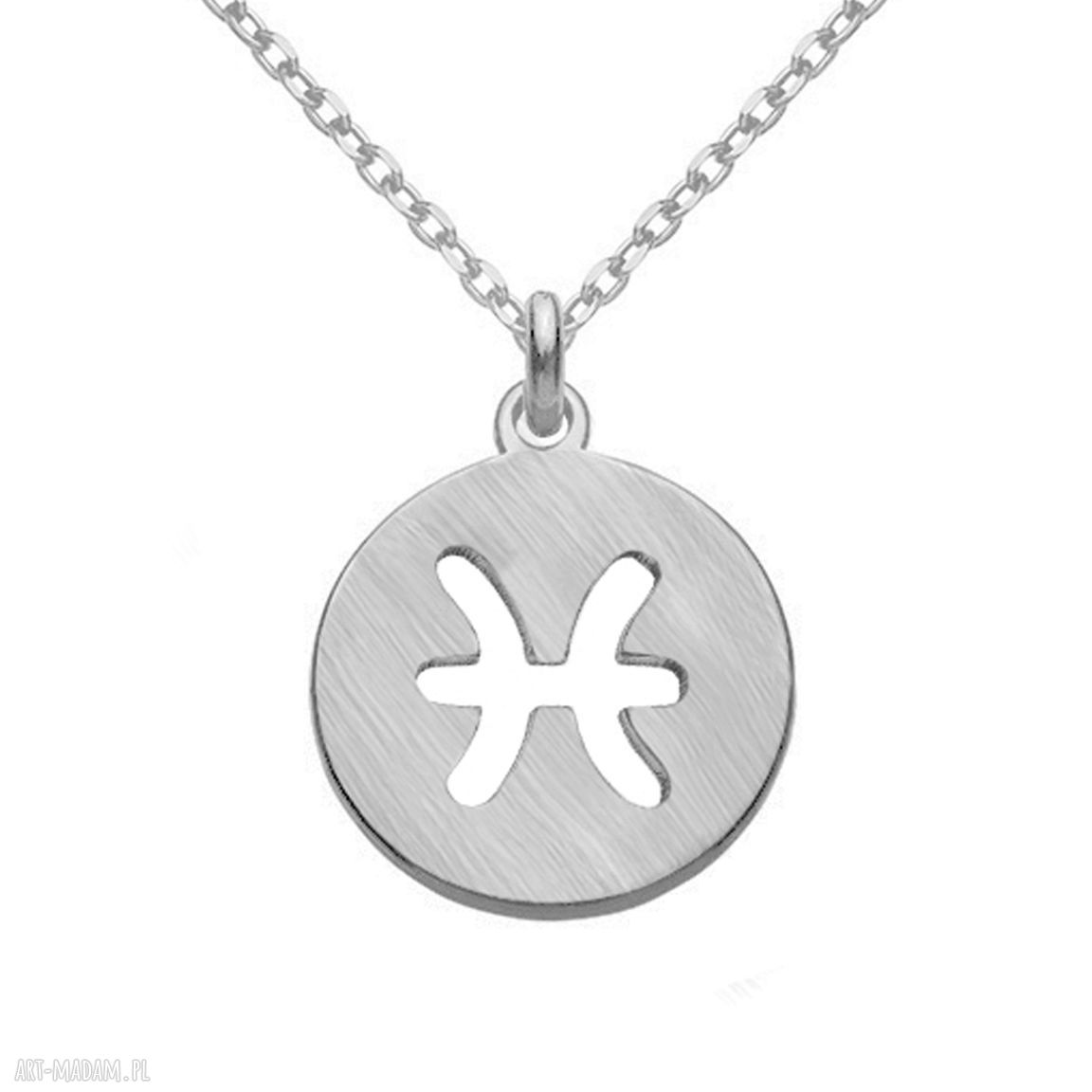 naszyjniki: Srebrny matowy naszyjnik z zodiakiem Ryb handmade