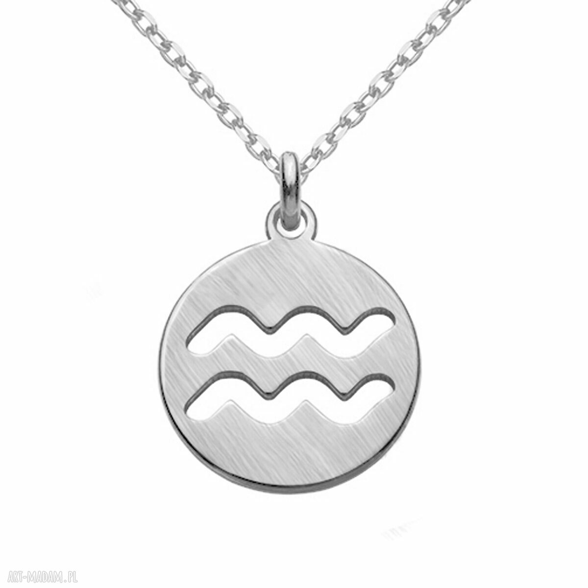 naszyjniki: Srebrny matowy naszyjnik z zodiakiem Wodnika handmade